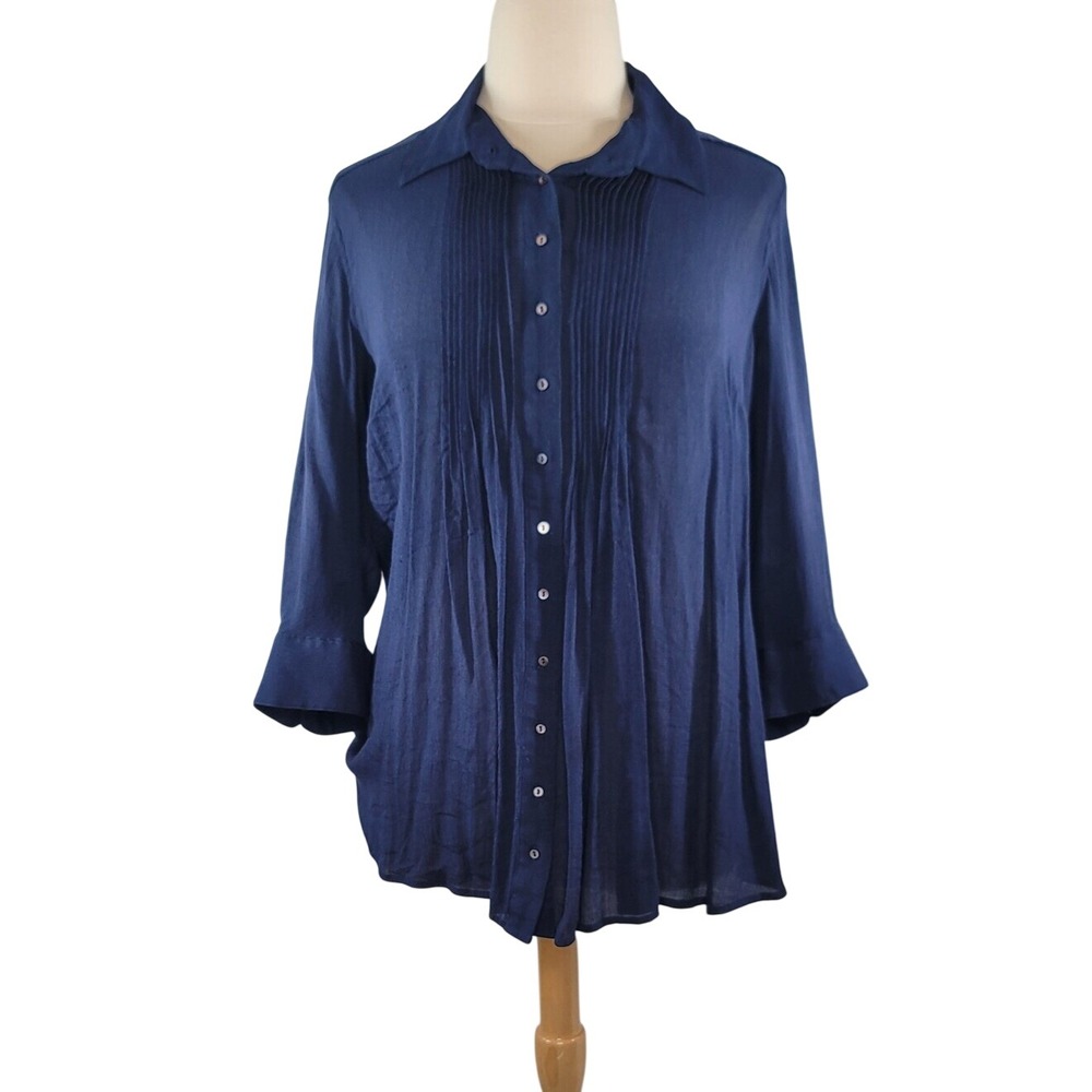 Alfani Navy Pintuck‎ Button-Down Blouse